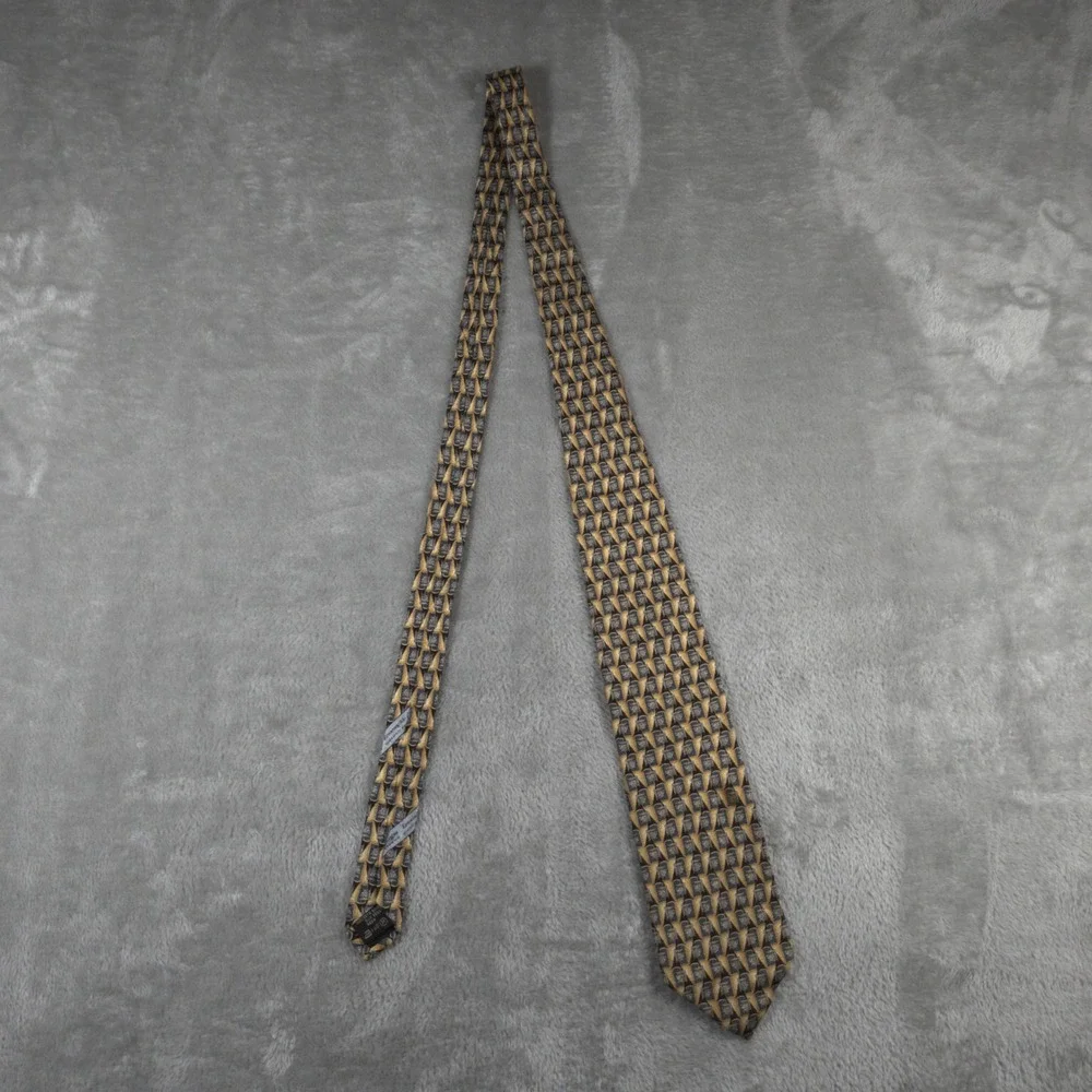 Vintage Ermenegildo Zegna Tie Mens 59X3.75 Yellow Geometric Silk Made In Italy